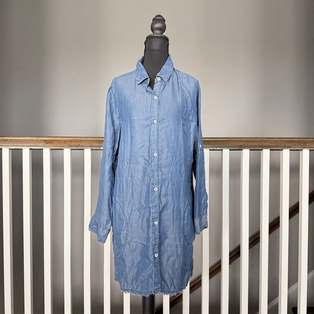 Tommy Bahama Blue Chambray Shirt Dress Medium Roll Tab Western Boho Festivall